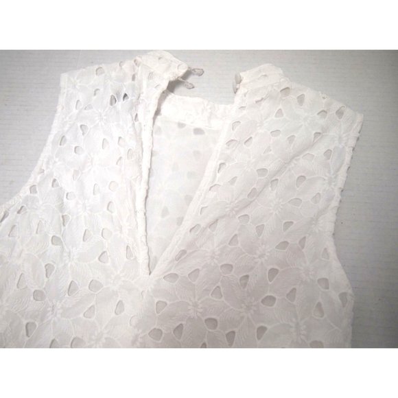 TOPSHOP Womens Broderie Midi Smock Dress 4 White Eyelet Lace Sleeveless Ruffle - Picture 5 of 7